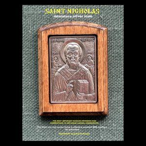 SAINT NICHOLAS the WONDERWORKER Miniature Silver Icon / Handmade. St. Petersburg
